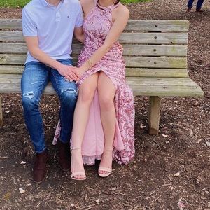 Pink sequined prom dress